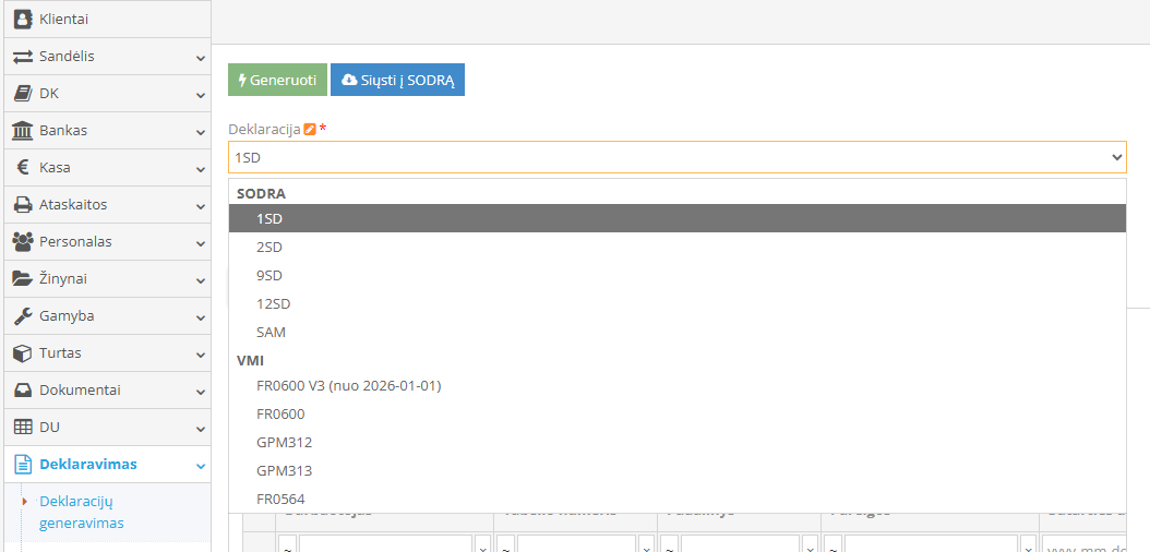 sd deklaracijos generavimas